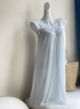 bmunderwear古早少女薄荷蓝复古仙仙睡裙莫代尔薄冰感家居服中裙