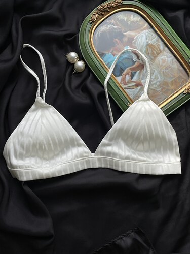 bmunderwear双面真丝法式三角杯bralette超薄插片可拆卸小胸内衣