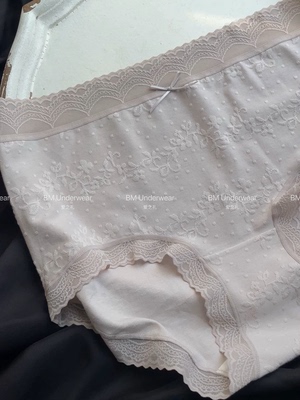 爱之礼纯棉法式复古提花内裤女蕾丝边中高腰包臀抗菌舒适透气纯欲
