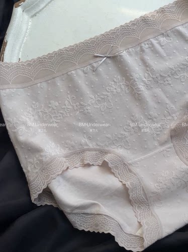爱之礼纯棉法式复古提花内裤女蕾丝边中高腰包臀抗菌舒适透气纯欲