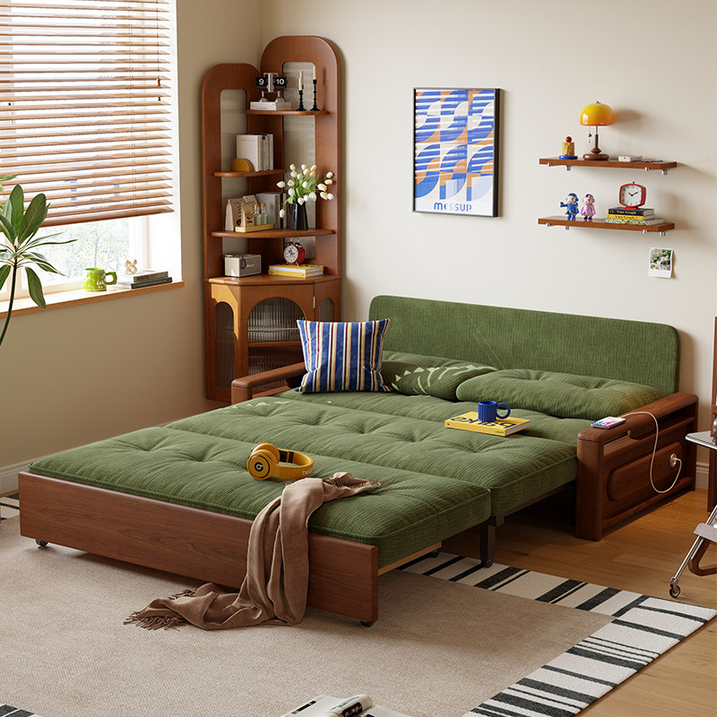 木宫匠家具轻语沙发床一体两用客厅阳台书房实木沙发小户型伸缩床