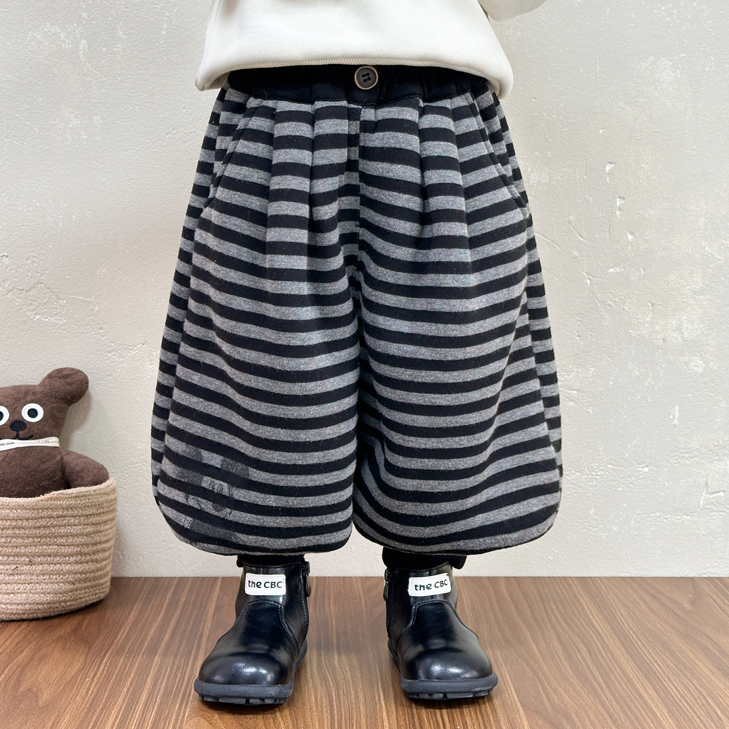 男童加绒条纹裤子灯笼裤韩版宽松