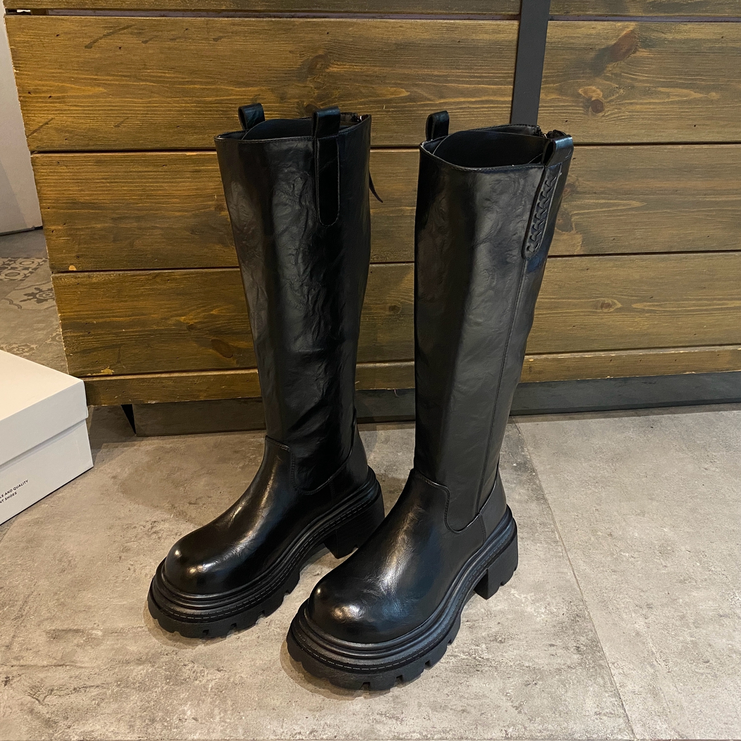 韩版冬季新款黑色厚底长筒靴