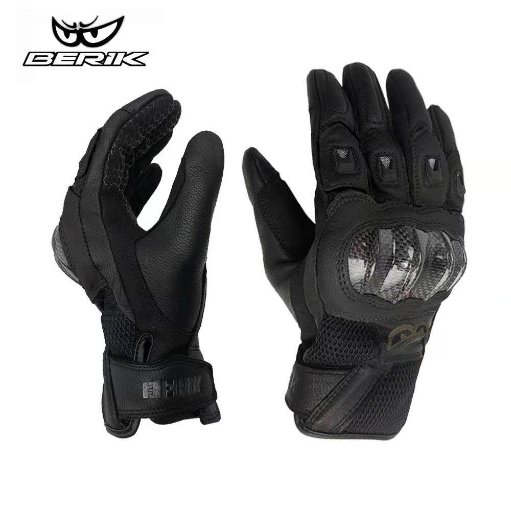 正品大眼BERIK03款碳纤维骑行手套，防摔真皮四季透气触屏手套