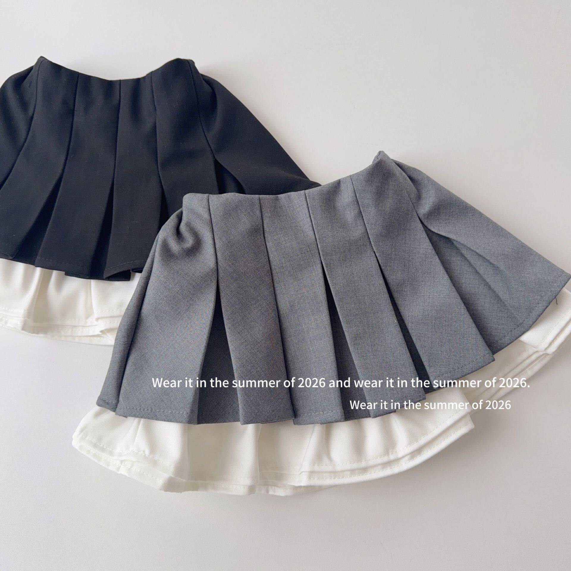 女童甜美清新半身裙裤 夏2026新款辣妹高腰显瘦a字百搭百褶裙子韩