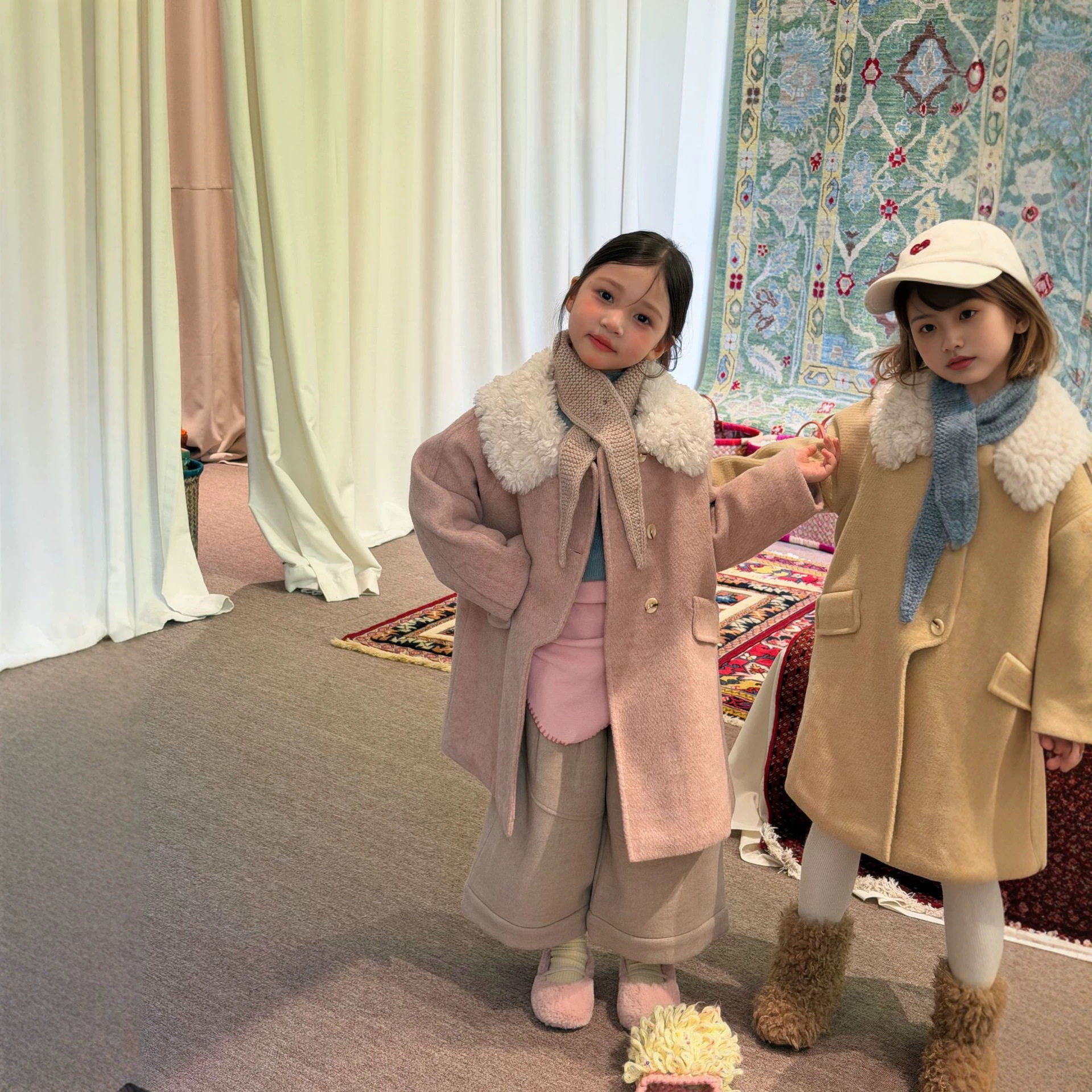 女童2026秋冬新款韩版洋气百搭中长款羊羔毛翻领大衣儿童时髦外套