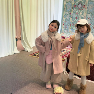 女童2026秋冬新款韩版洋气百搭中长款羊羔毛翻领大衣儿童时髦外套