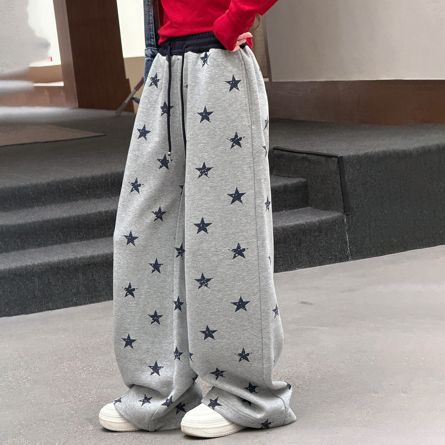 学生装女童春秋季韩版中大童2026美式阔腿裤女孩印花星星运动裤子