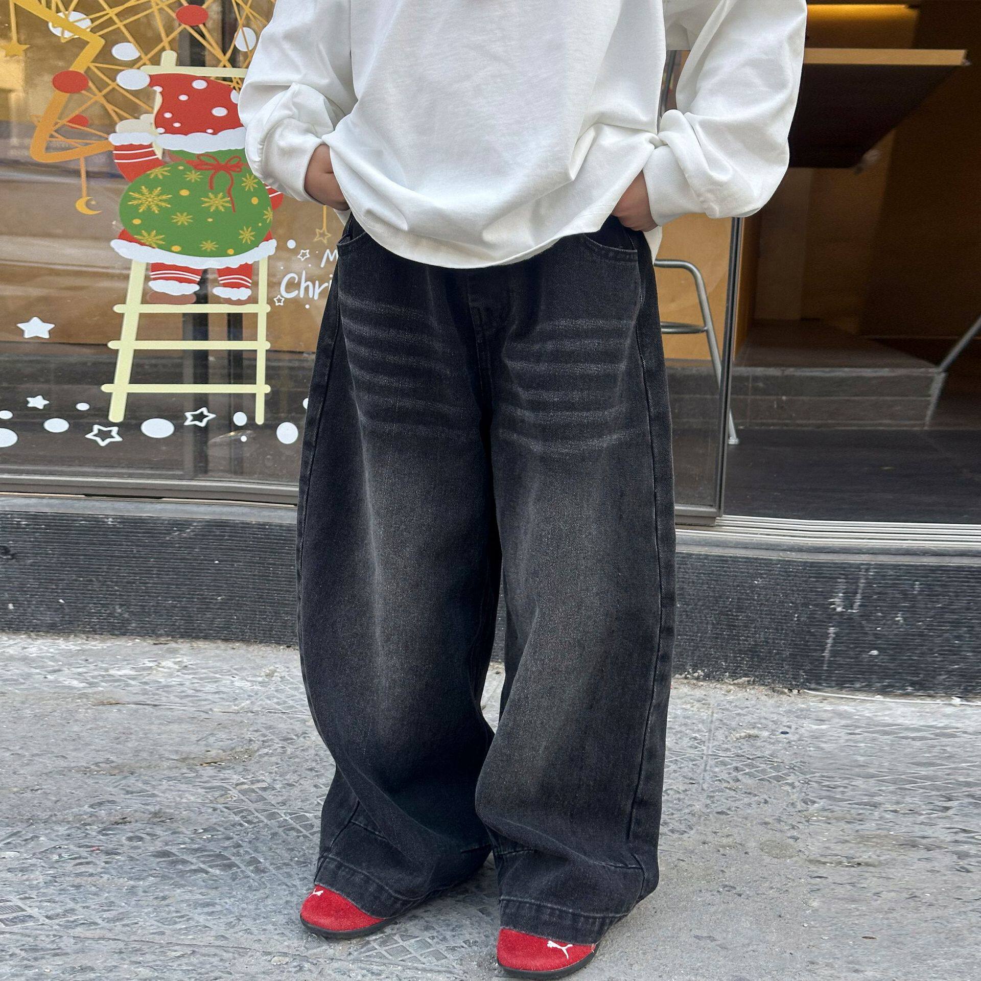 男童春季长裤韩版儿童宽松阔腿裤黑色休闲牛仔裤2026春秋新款长裤