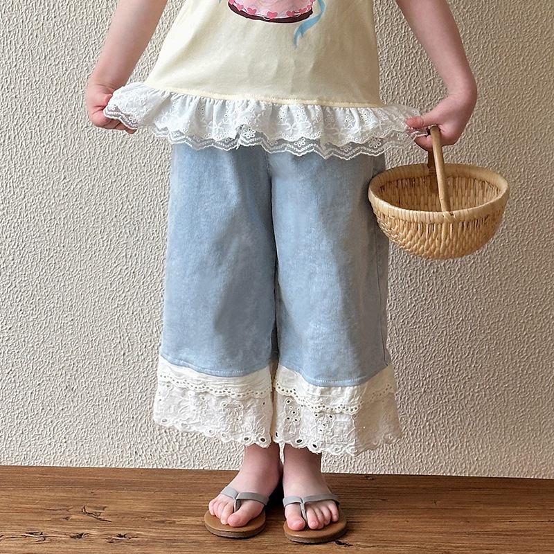 女童牛仔裤夏季薄款2025新款儿童洋气直筒阔腿裤宽松宝宝夏装洋气