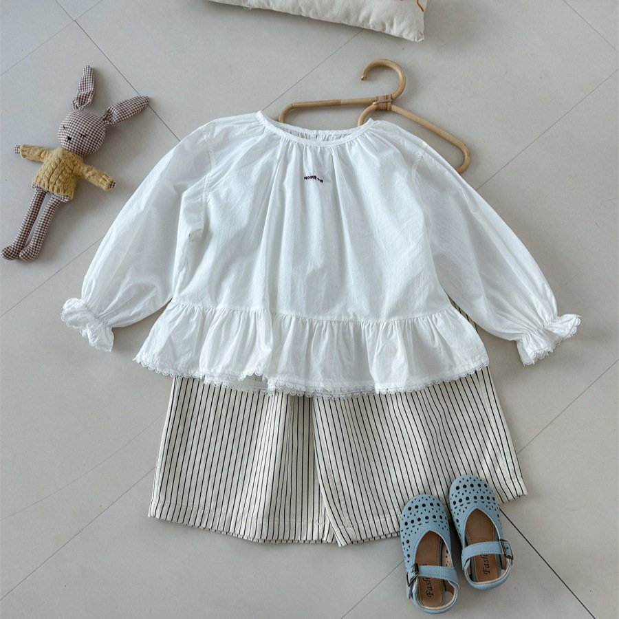 韩系春女童上衣2026春季新款韩版潮范洋气百搭女童花边裙摆娃娃衫