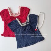 新 上衣甜美可爱公主风洋气夏装 2026韩系波点方领木耳边小衫 打底衫