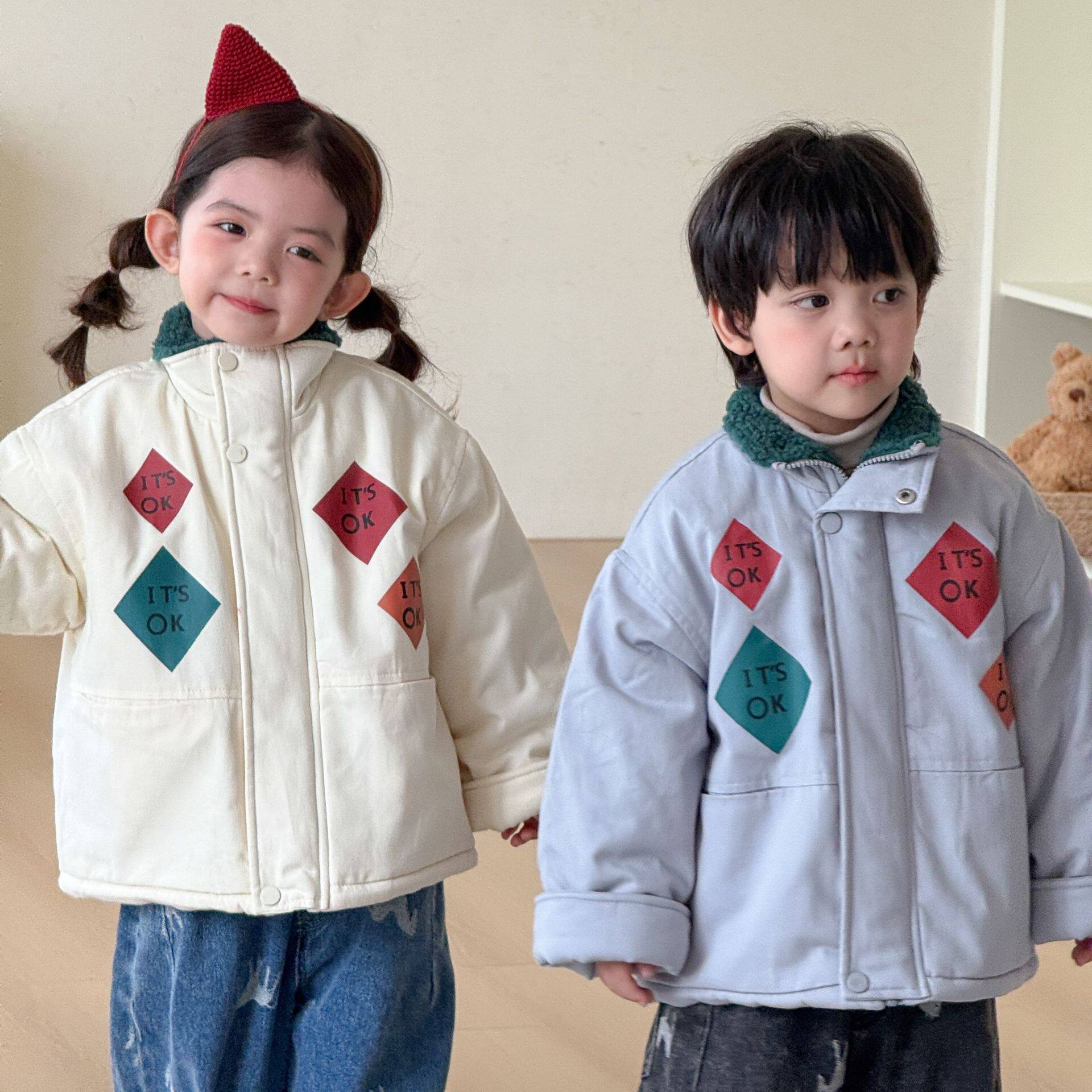 儿童棉衣加绒毛领女童冬装保暖男童棉服2026新款冬季加厚宝宝外套
