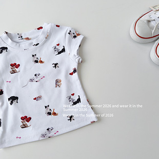 2026美式甜美小众动物印花t恤 女童春夏紧身弹力辣妹短款百搭短袖