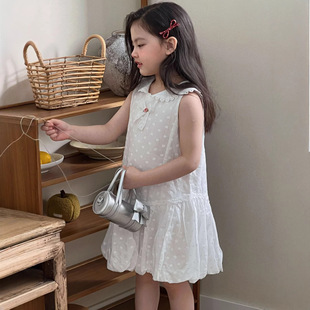 女童连衣裙2026夏薄款超好看宝宝可爱白色法式花苞公主裙儿童裙子