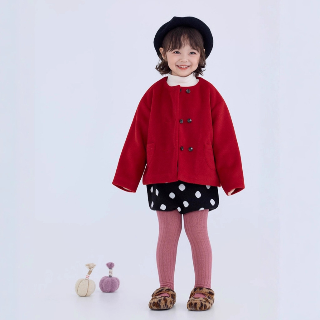 韩系秋冬装女童中国圣诞红色呢外套保暖上衣公主风显白外套新款洋