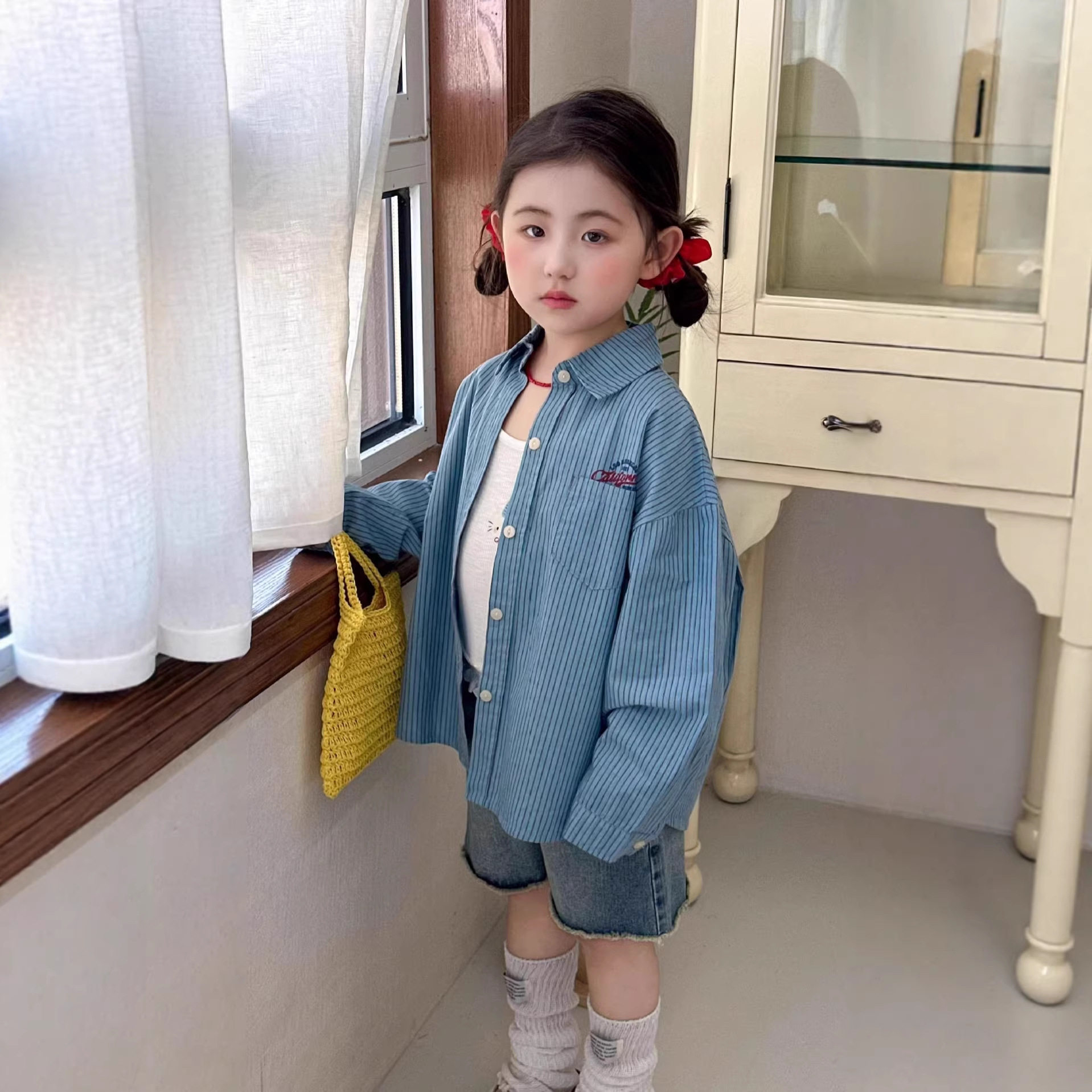 韩系新款女童格子衬衫2026春夏新款儿童洋气衬衣宝宝防晒衣外套潮