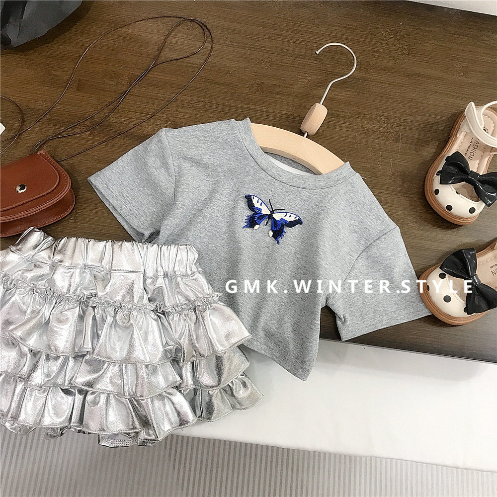 女童银色层层蛋糕裙夏装新款韩版时髦儿童超短裙女宝短款t恤夏装