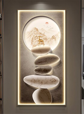 石转运来现代轻奢玄关装饰画福鹿寓意好壁画高档客厅走廊过道挂画