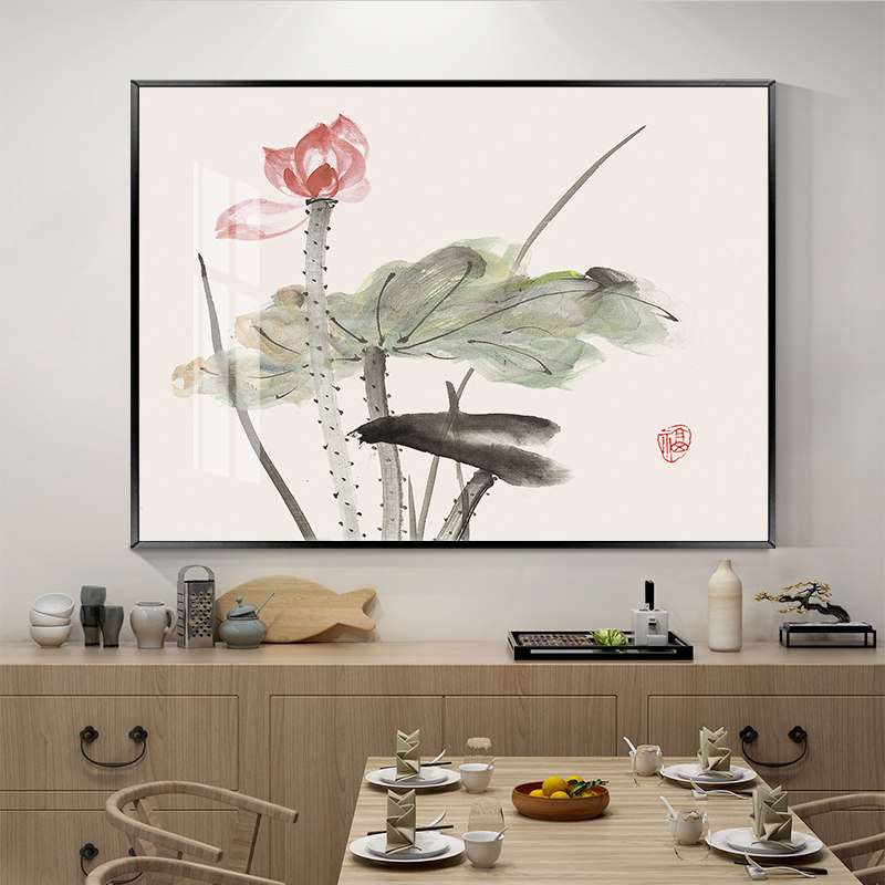 新中式荷花餐厅装饰画吃饭