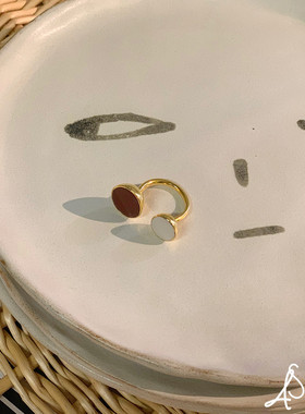 LaSerenidad原创小众设计24k镀金手工复古质感红白开口可调节戒指