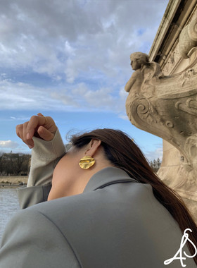 LaSerenidad原创小众手工设计轻奢复古立体褶皱圆形耳环女 两色