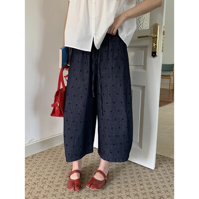 Chic Studio闲暇遛弯组 慵懒感松紧腰波点九分灯笼裤