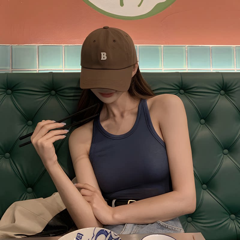 韩国代购时尚棒球帽男女潮牌B字母简约帽子显脸小休闲软顶鸭舌帽