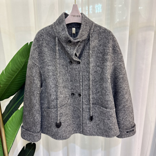 专柜正品 立领2025冬季 双面羊毛大衣女100%羊毛短款 DFSS8009时尚