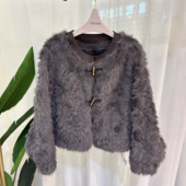 T25W606时尚 短外套女圆领皮毛一体气质百搭显瘦2025秋冬专柜正品