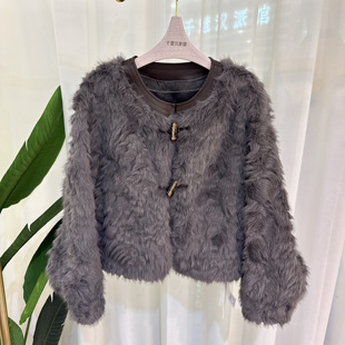T25W606时尚 短外套女圆领皮毛一体气质百搭显瘦2025秋冬专柜正品