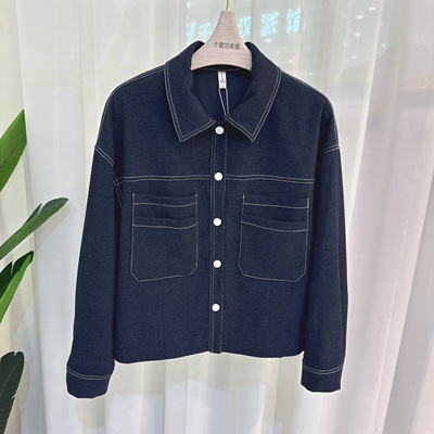 5Q7729牛仔外套女长袖翻领短款