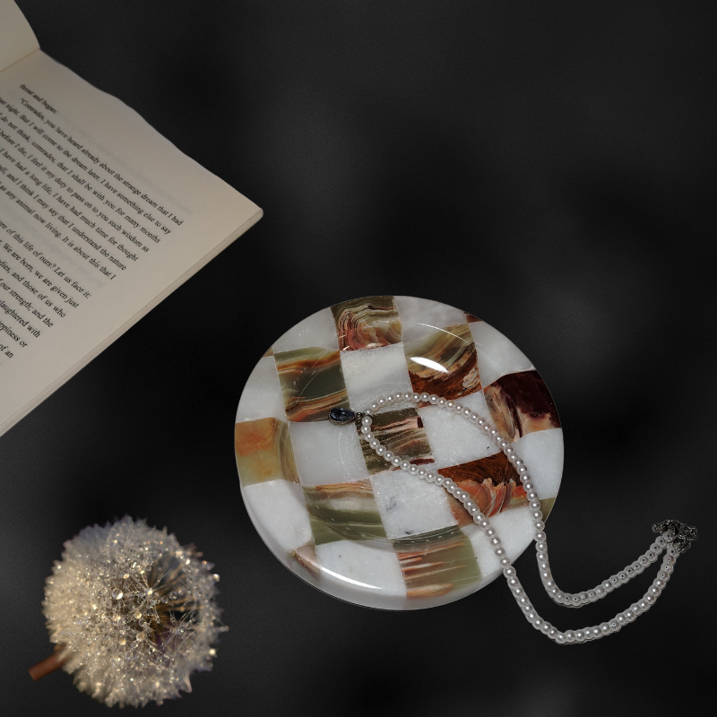 北欧中古风玉石拼接装饰化妆品收纳盘桌面奢石摆件首饰盘,家居饰品,饰品盒,淘宝优惠券,粉丝福利购,淘宝优惠卷