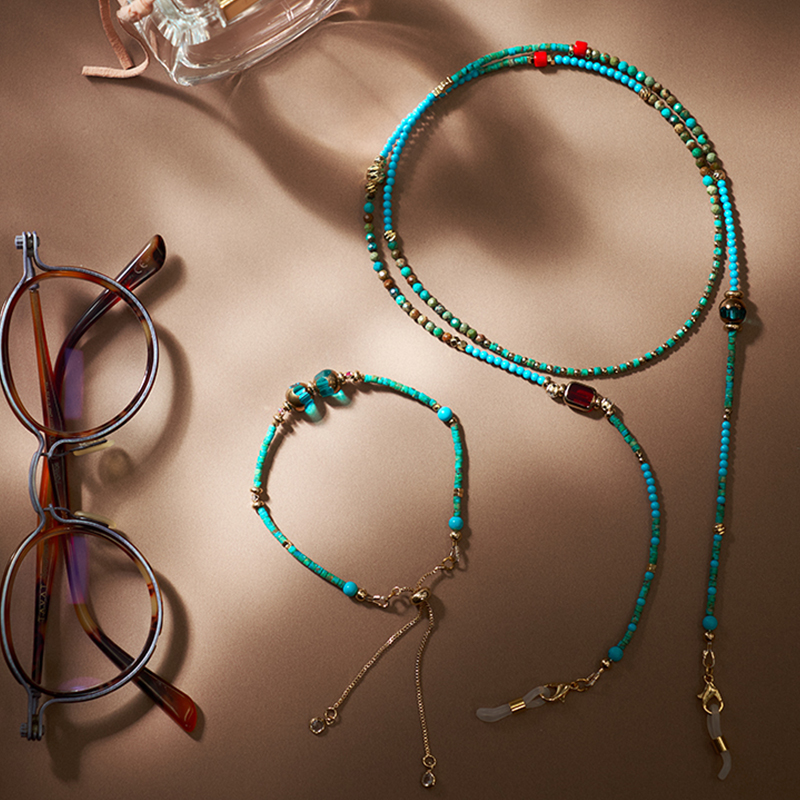 国风转运新中式天然松石眼镜链