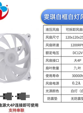冰晶白框白灯内发光大4P接口台式机箱散热风扇RGB静音