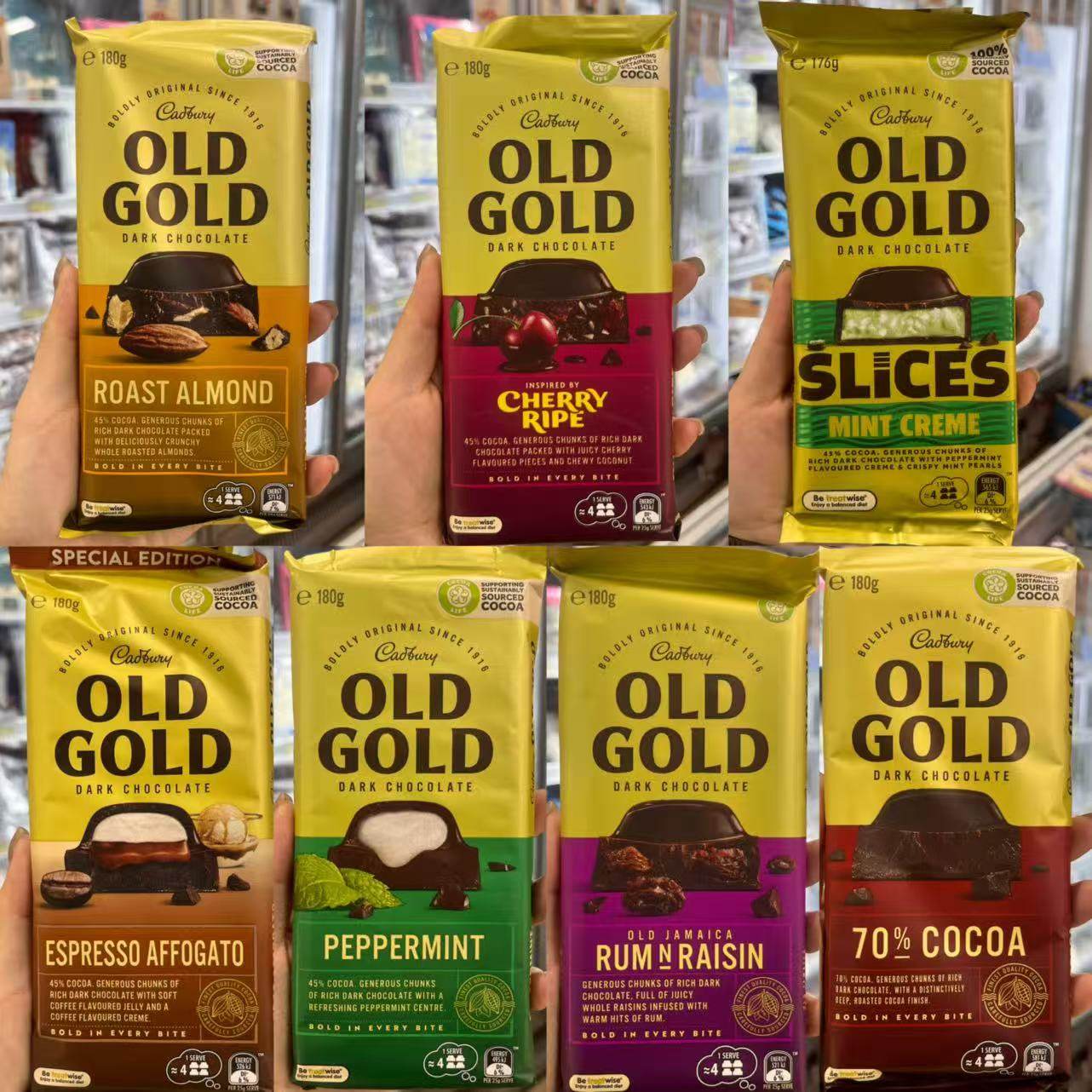 香港代购 澳洲进口 吉百利CADBURY OLD GOLD薄荷夹心黑巧克力180g