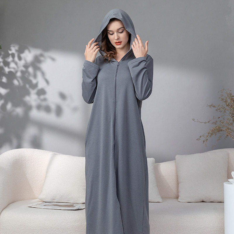 AMAZON SAME ZIPPERED BATHROBE COUPLES SUMMER PAJAMAS HOODED NIGHTGOWNS THIN PAJAMAS LADIES LONG NIGHTDRESSES SUMMER