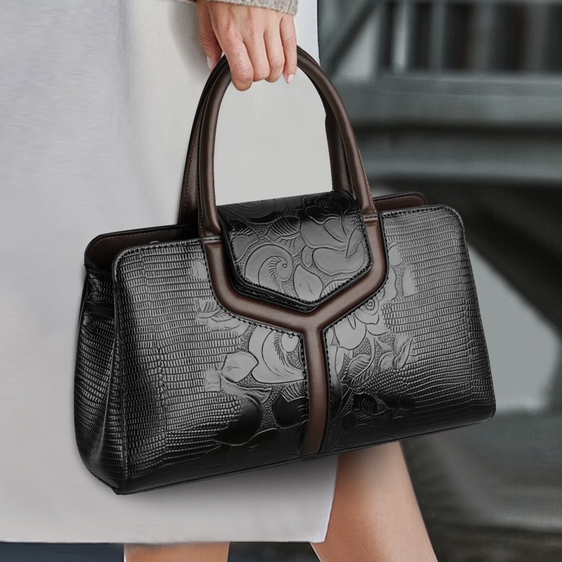 高级感真皮质感手提包女2025新款鳄鱼纹印花通勤包时尚百搭托特包