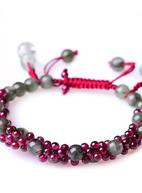 石榴石民族风单圈天然水晶手串