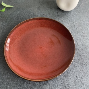 盘子平盘圆盘家用 lz餐具陶瓷鳞彩红餐具窑变轻奢美式
