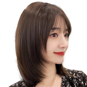 美禾 假发女短发全头套 自然中长发真发发套 减龄空气刘海假发套