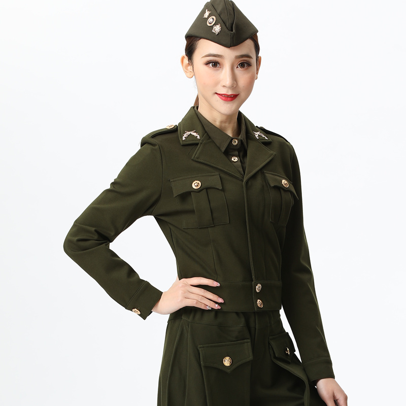 新款秋冬吉特巴舞水兵舞服装女秋季长袖外套短款军绿色广场舞演出