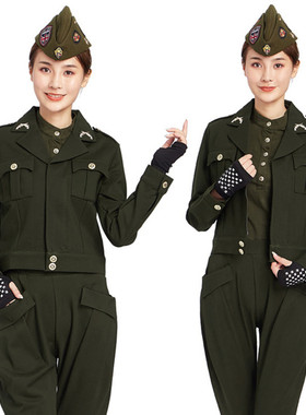 水兵舞服装女大码列宁服新款秋冬短外套广场舞上衣长袖军绿色演出