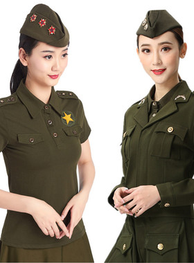 正品水兵舞服装女列宁装水冰舞短外套春上衣夏季列宁服军绿色演出