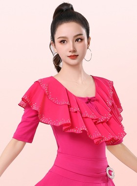 镶钻点帕斯舞蹈服交谊舞双人舞演出服伦巴上衣广场舞服装女中袖