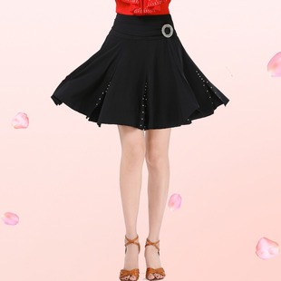 2025新款飘带镶钻舞蹈裙交谊舞双人舞演出服三步踩短裙广场舞裙女