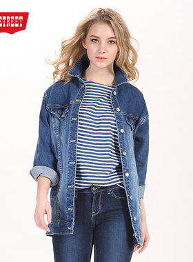第五街女装外套5th street中长版宽松韩版长袖牛仔夹克650102-181
