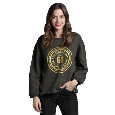 第五街女装圆领套头个性拉链上衣