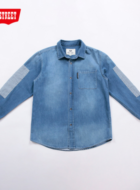 第五街5th street男装时尚宽松拼接长袖牛仔衬衫630801-233B4