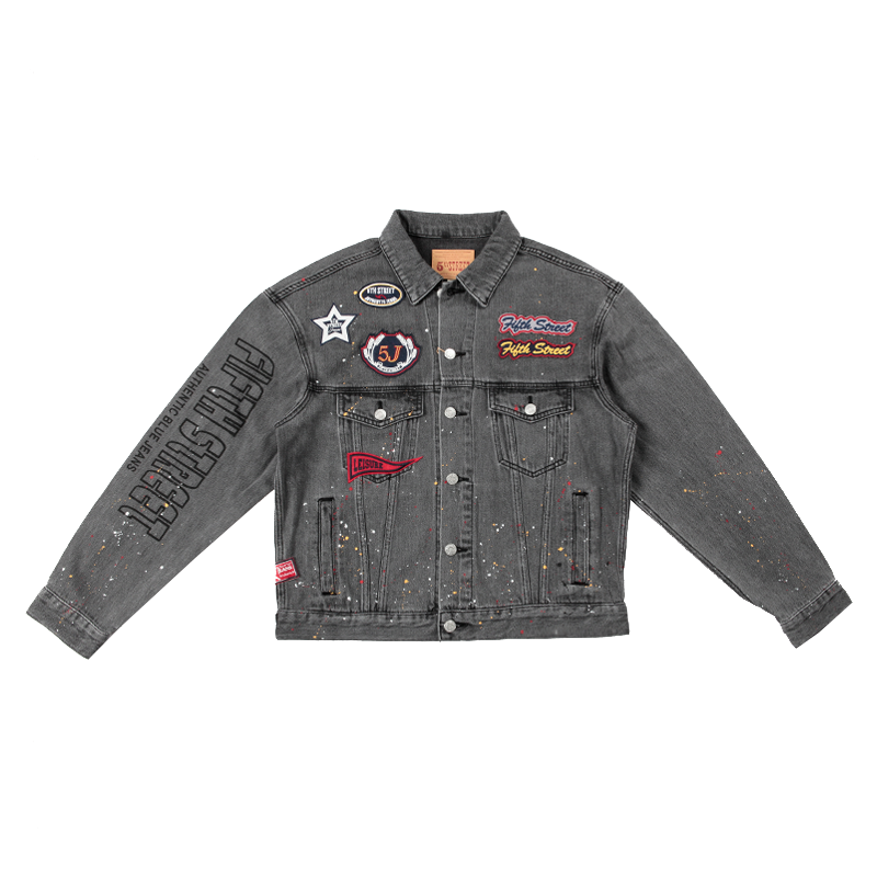 第五街5th street男装春秋宽松时尚绣章牛仔夹克外套350551-221